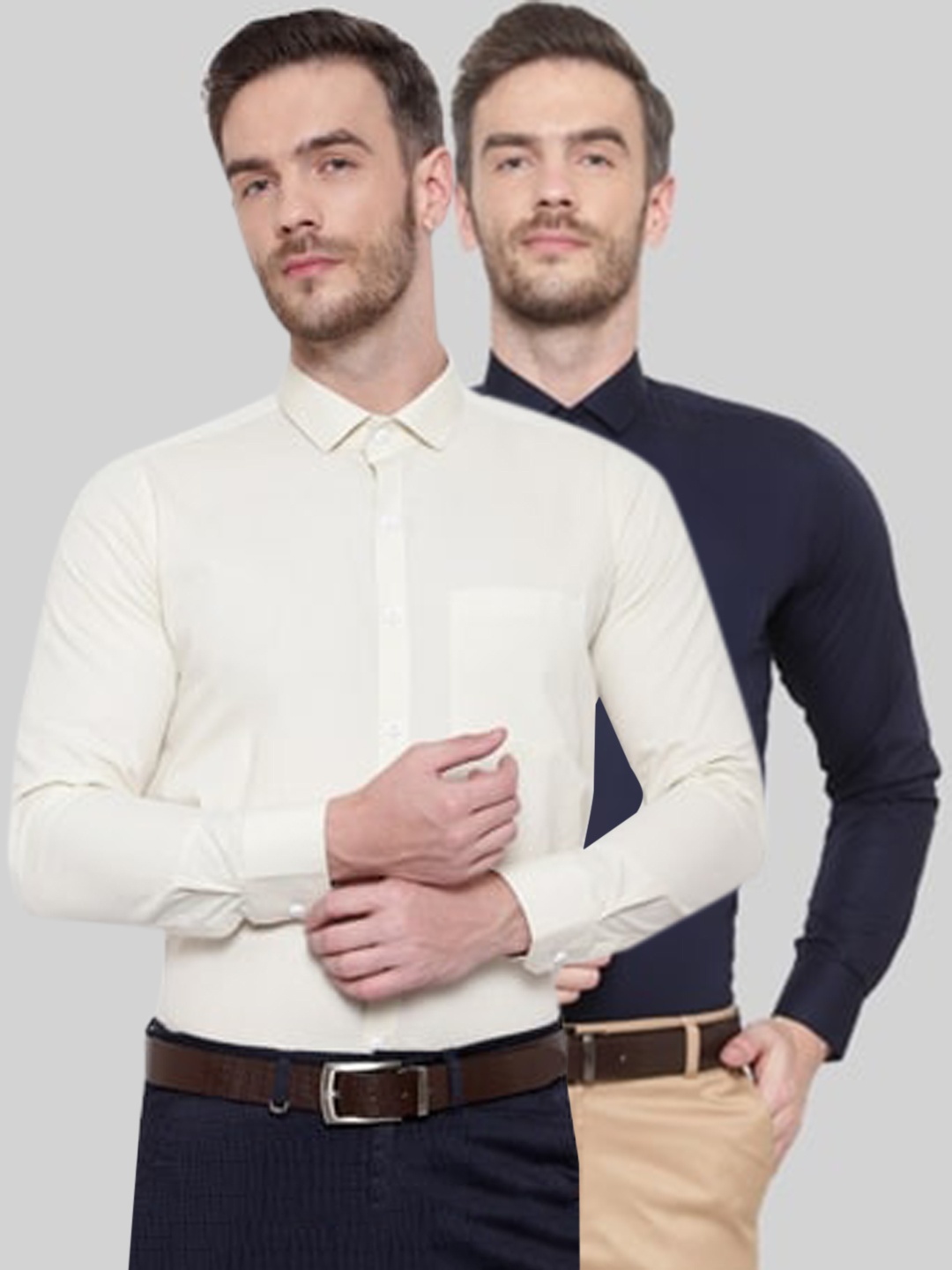 

Srey trends Men Cream-Coloured & Navy Blue Comfort Formal Shirt Pack Of 2