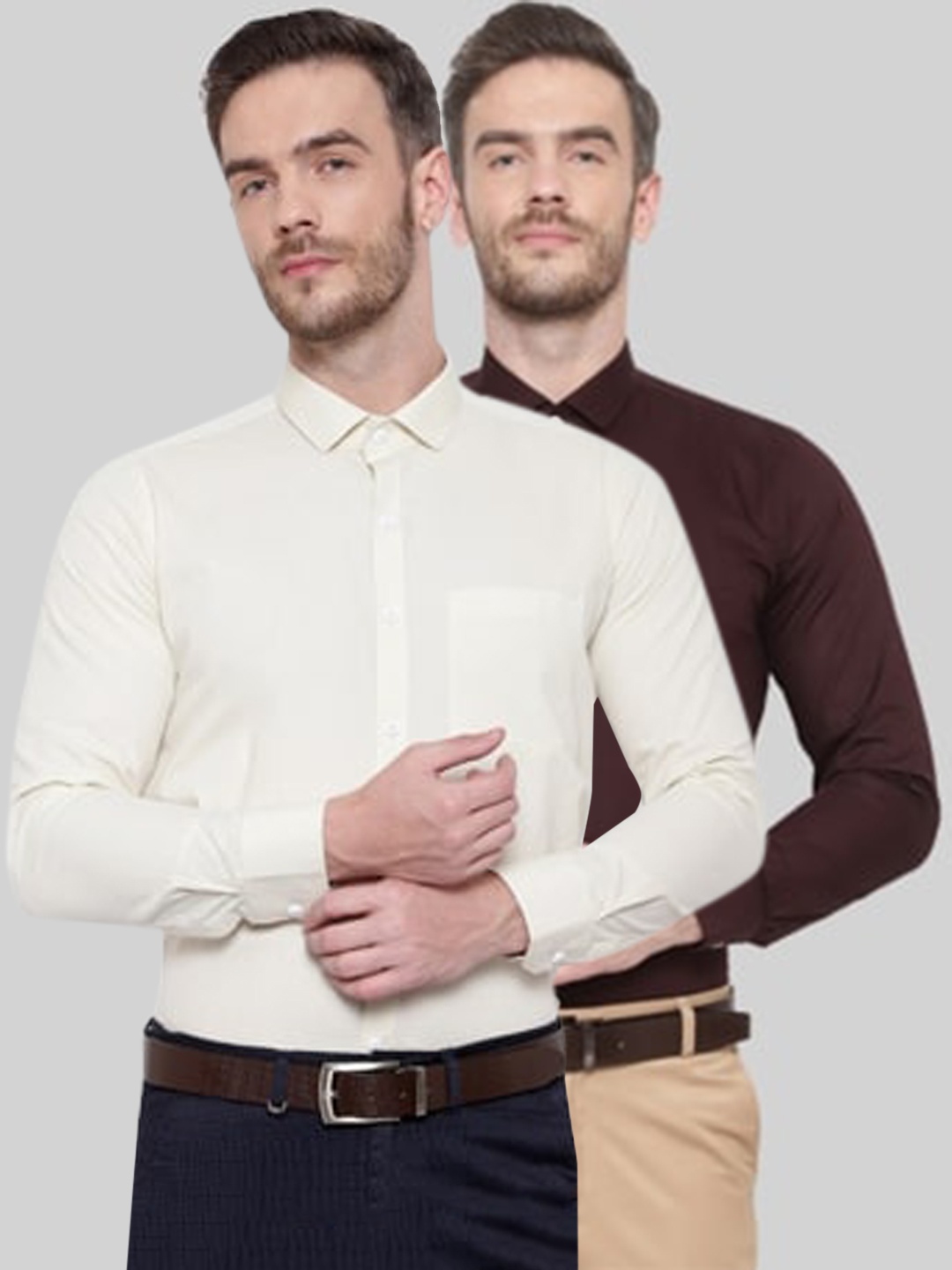 

Srey trends Men Cream-Coloured & Coffee Brown Comfort Formal Shirt Pack Of 2