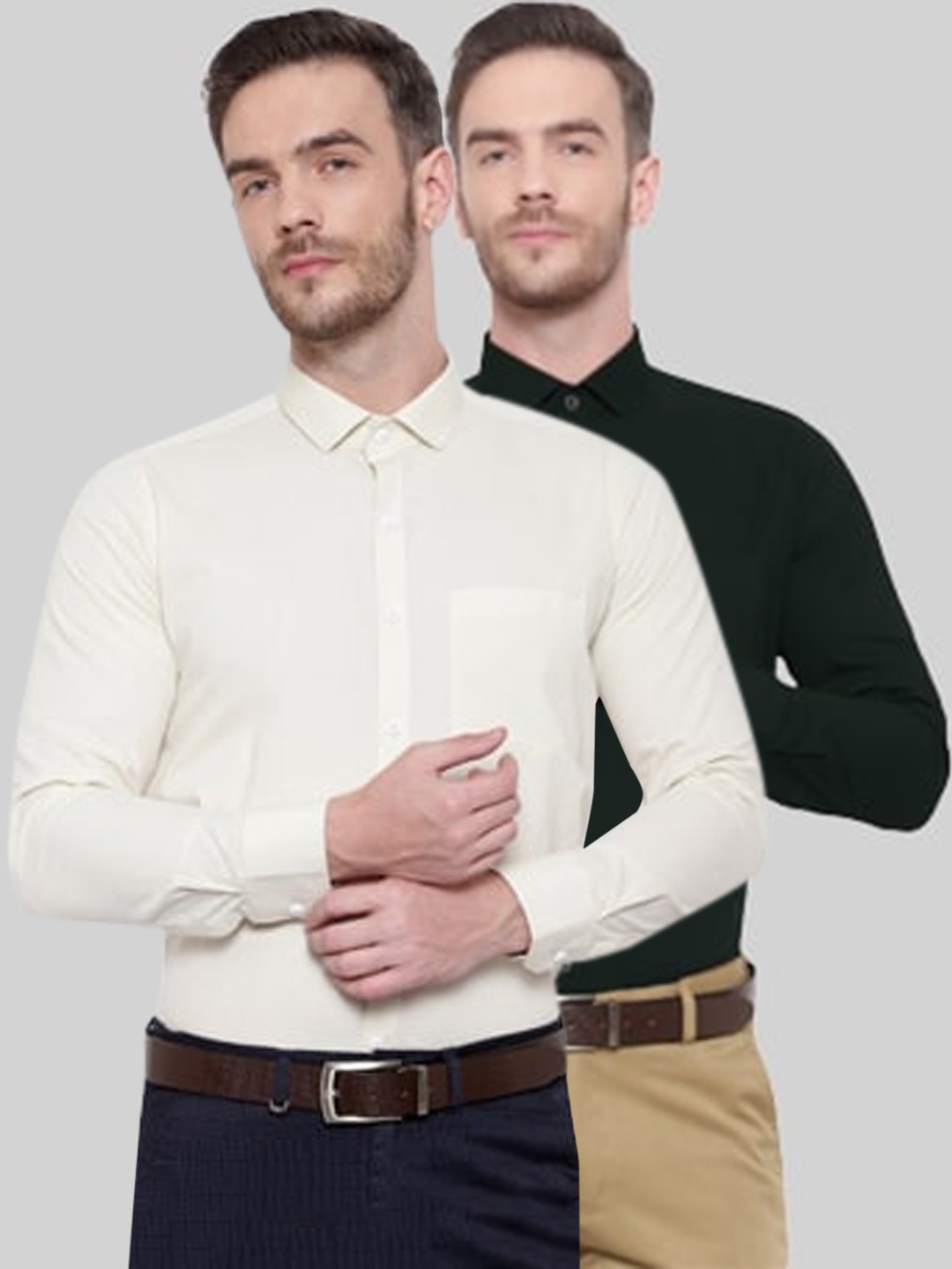 

Srey trends Men Cream-Coloured & Green Comfort Formal Shirt Pack Of 2