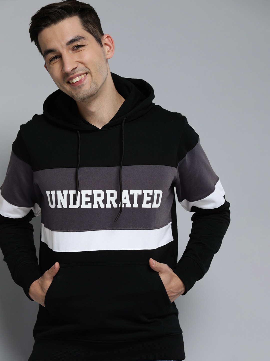 

HERE&NOW Men Black Typography Hooded Sweatshirt