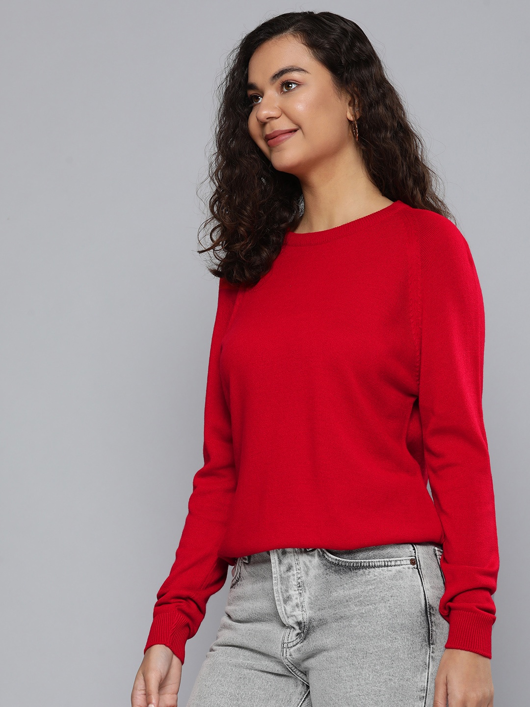 

HERE&NOW Women Red Solid Acrylic Pullover