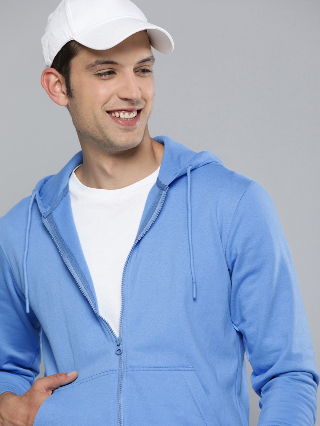 

HERE&NOW Men Light Blue Hooded Solid Sweatshirt