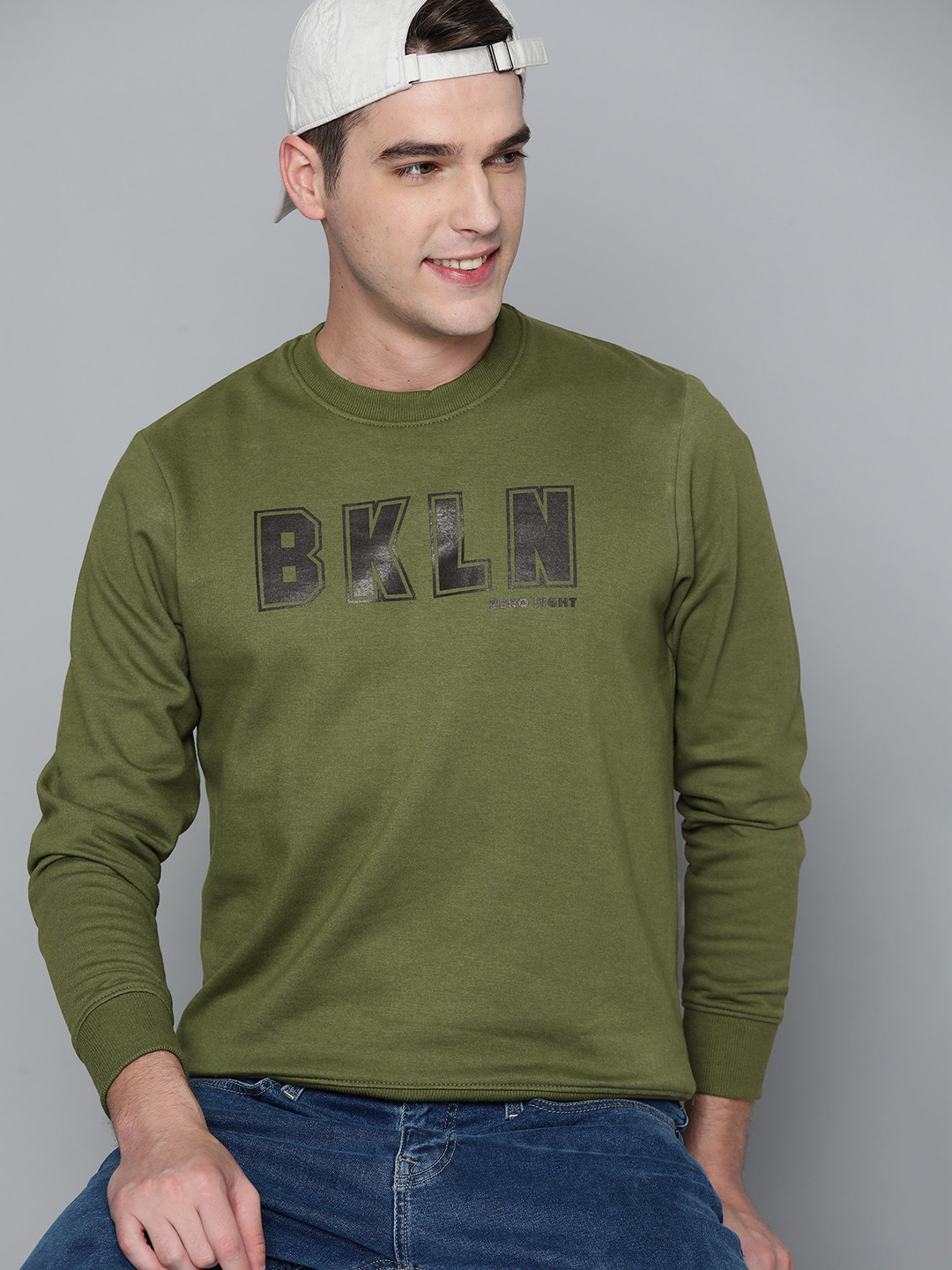 

HERE&NOW Men Green & Black Printed Sweatshirt