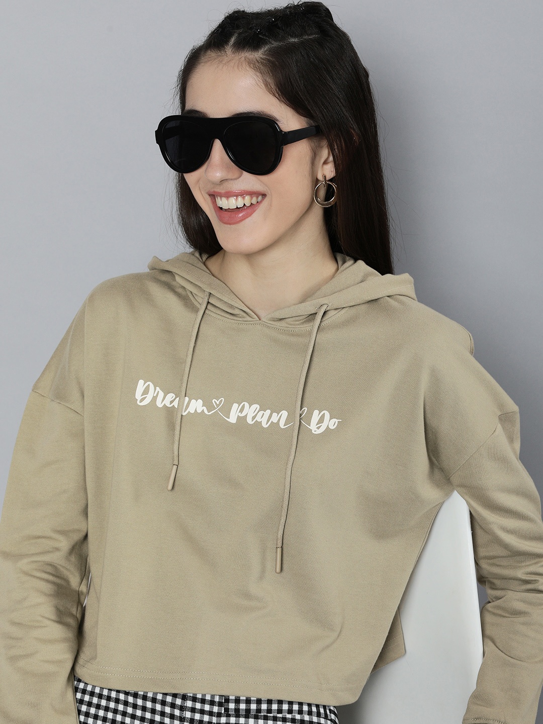 

HERE&NOW Women Brown Printed Hooded Sweatshirt