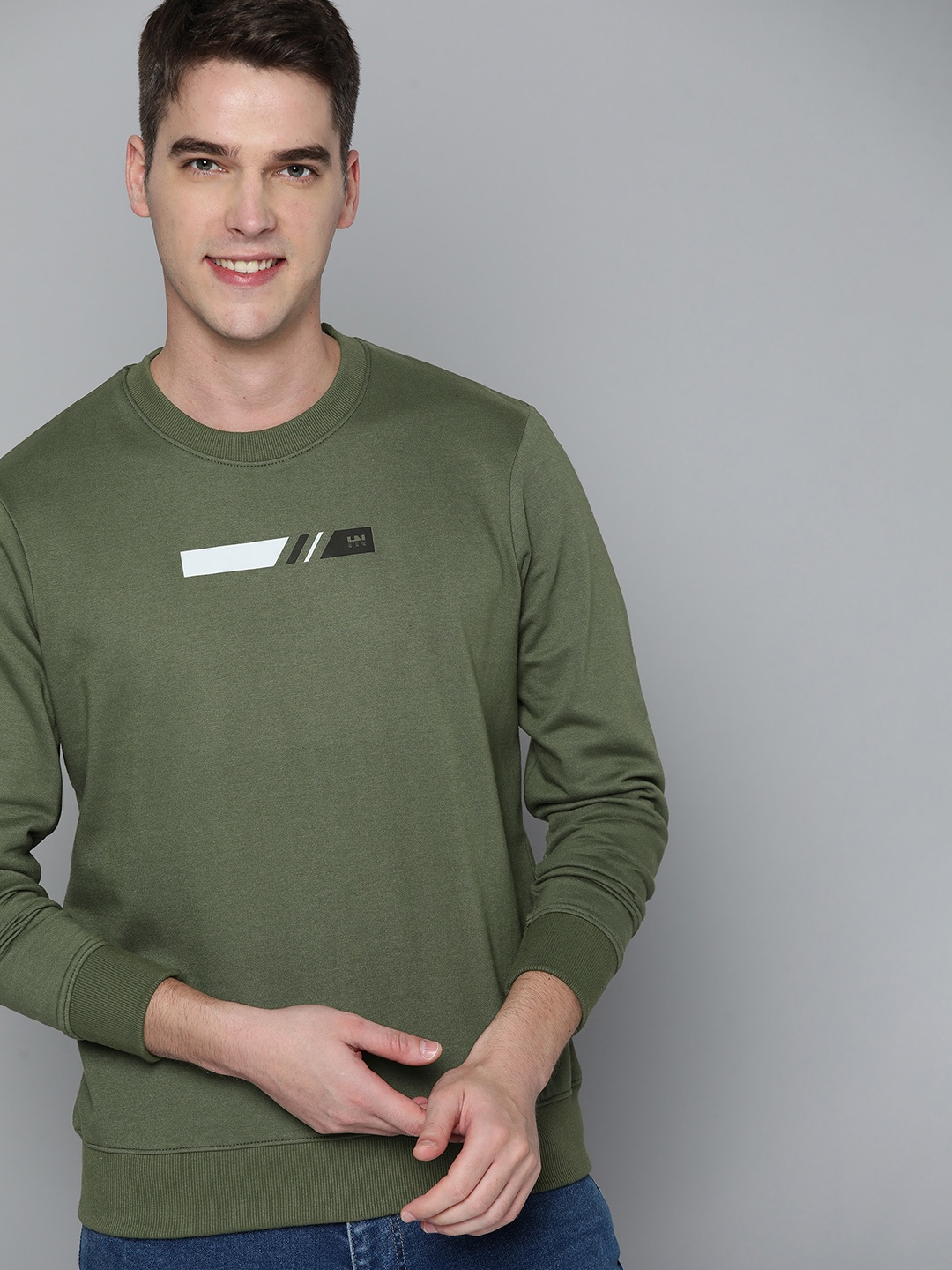 

HERE&NOW Men Olive Green Sweatshirt