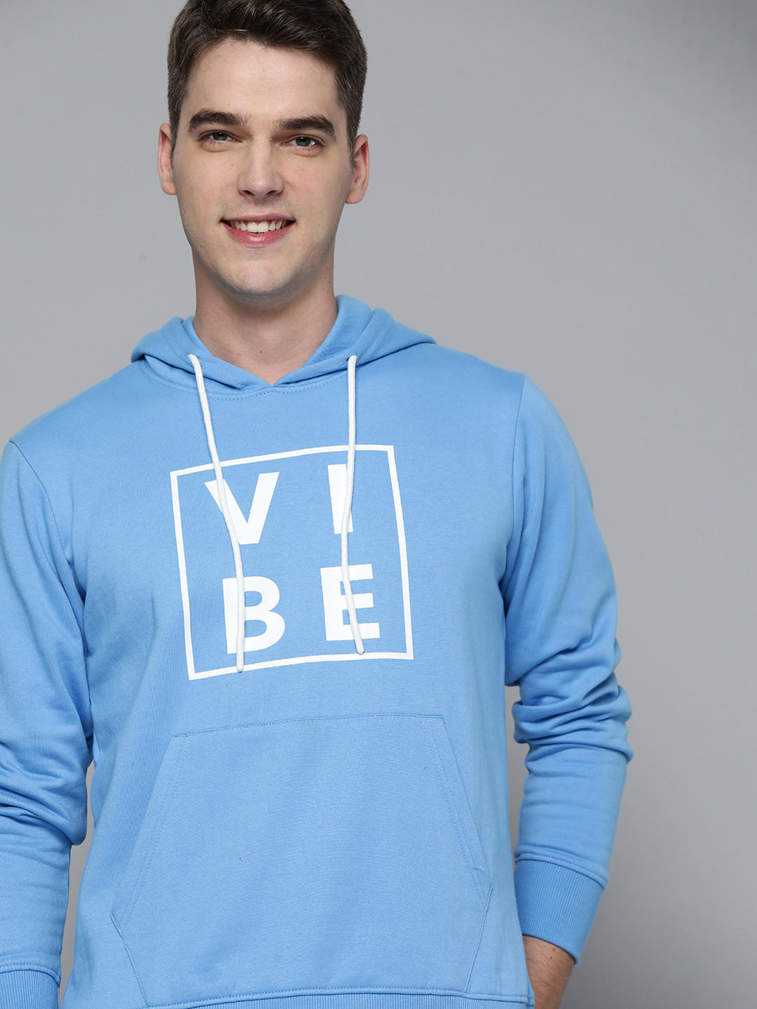 

HERE&NOW Men Blue Printed Hooded Sweatshirt