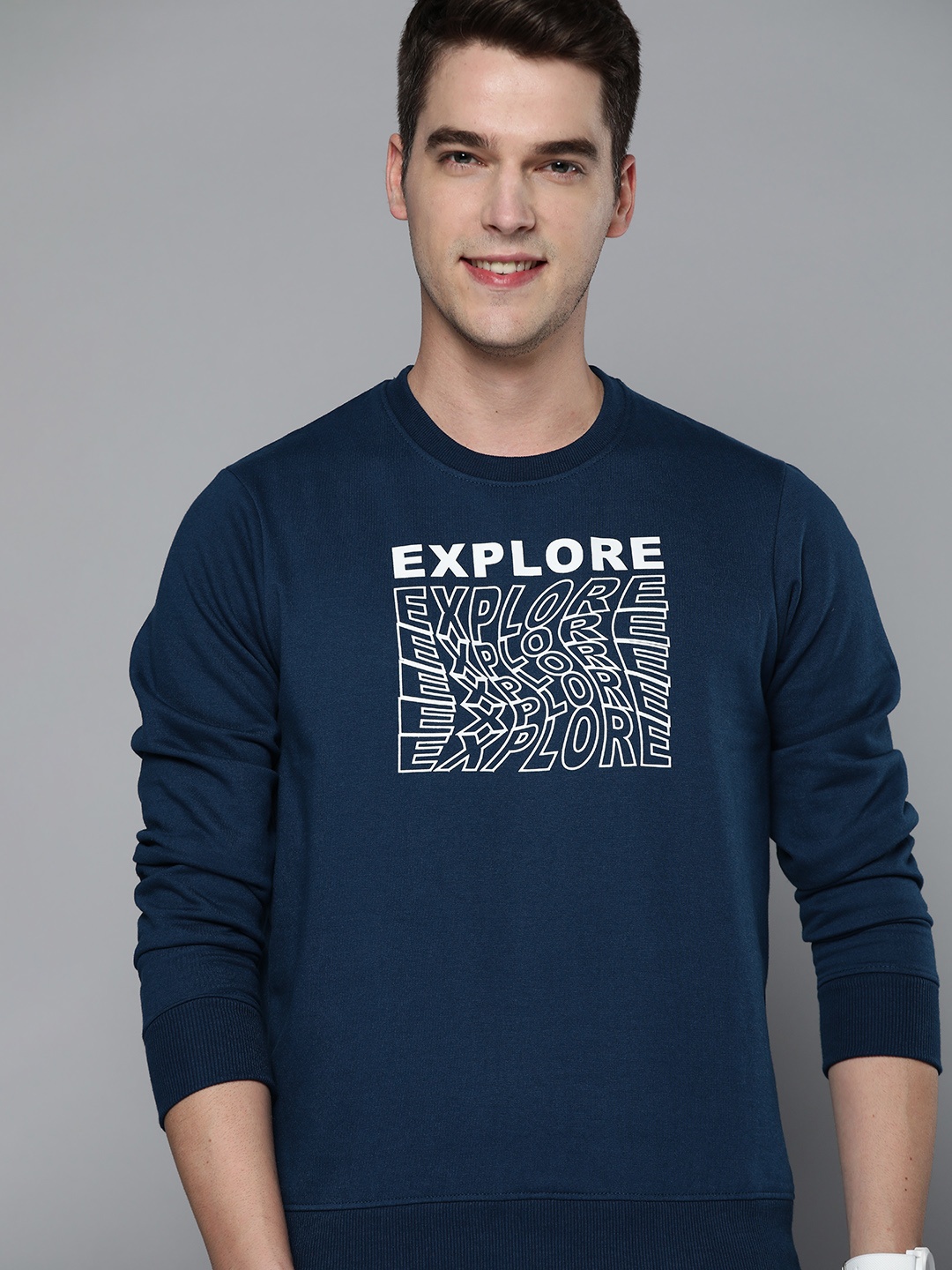

HERE&NOW Men Blue Printed Sweatshirt