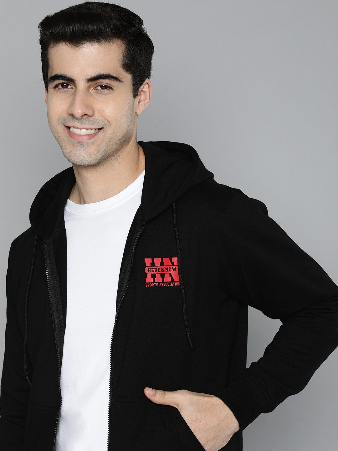 

HERE&NOW Men Black Hooded Sweatshirt