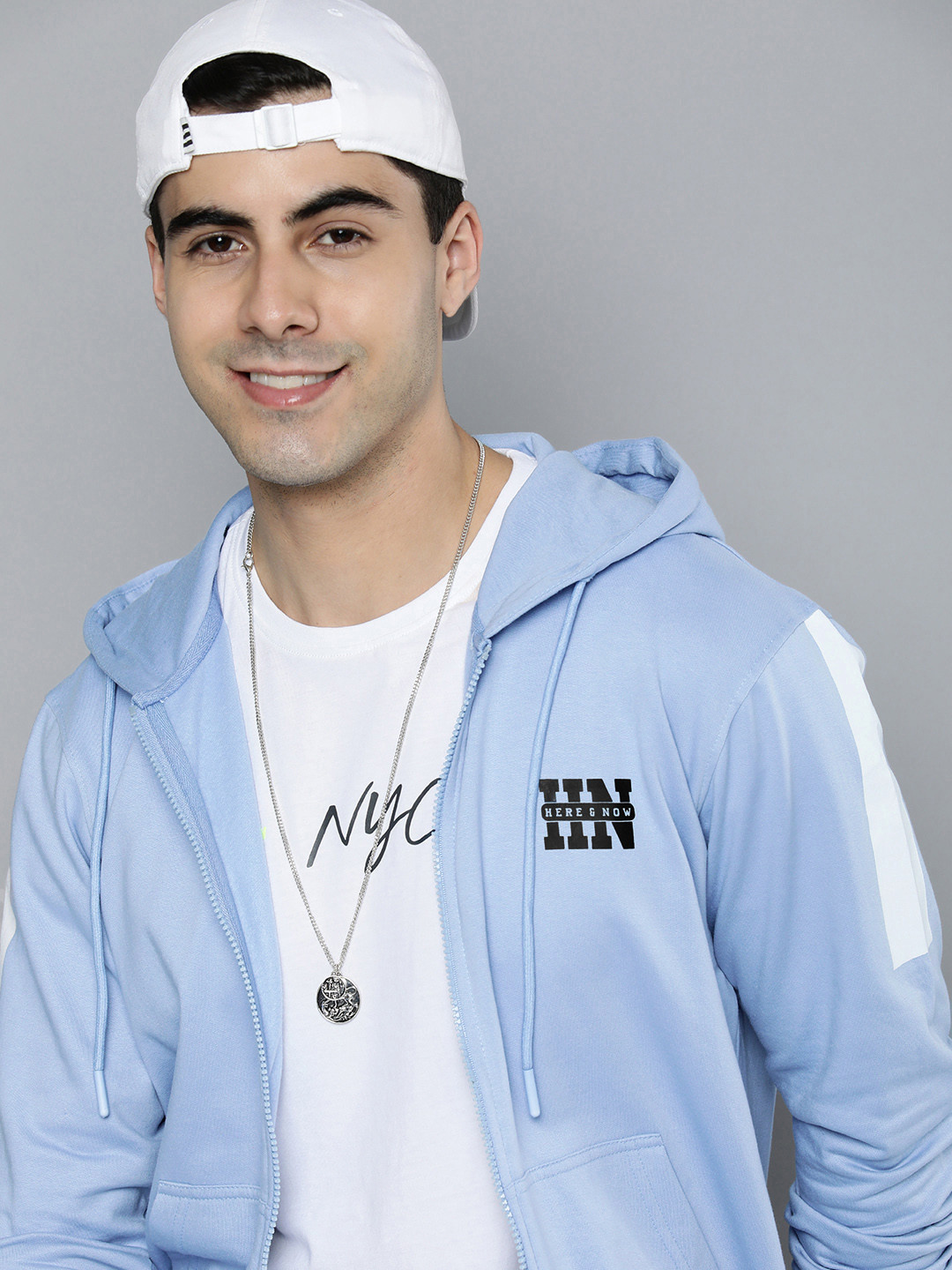 

HERE&NOW Men Blue Printed Hooded Sweatshirt