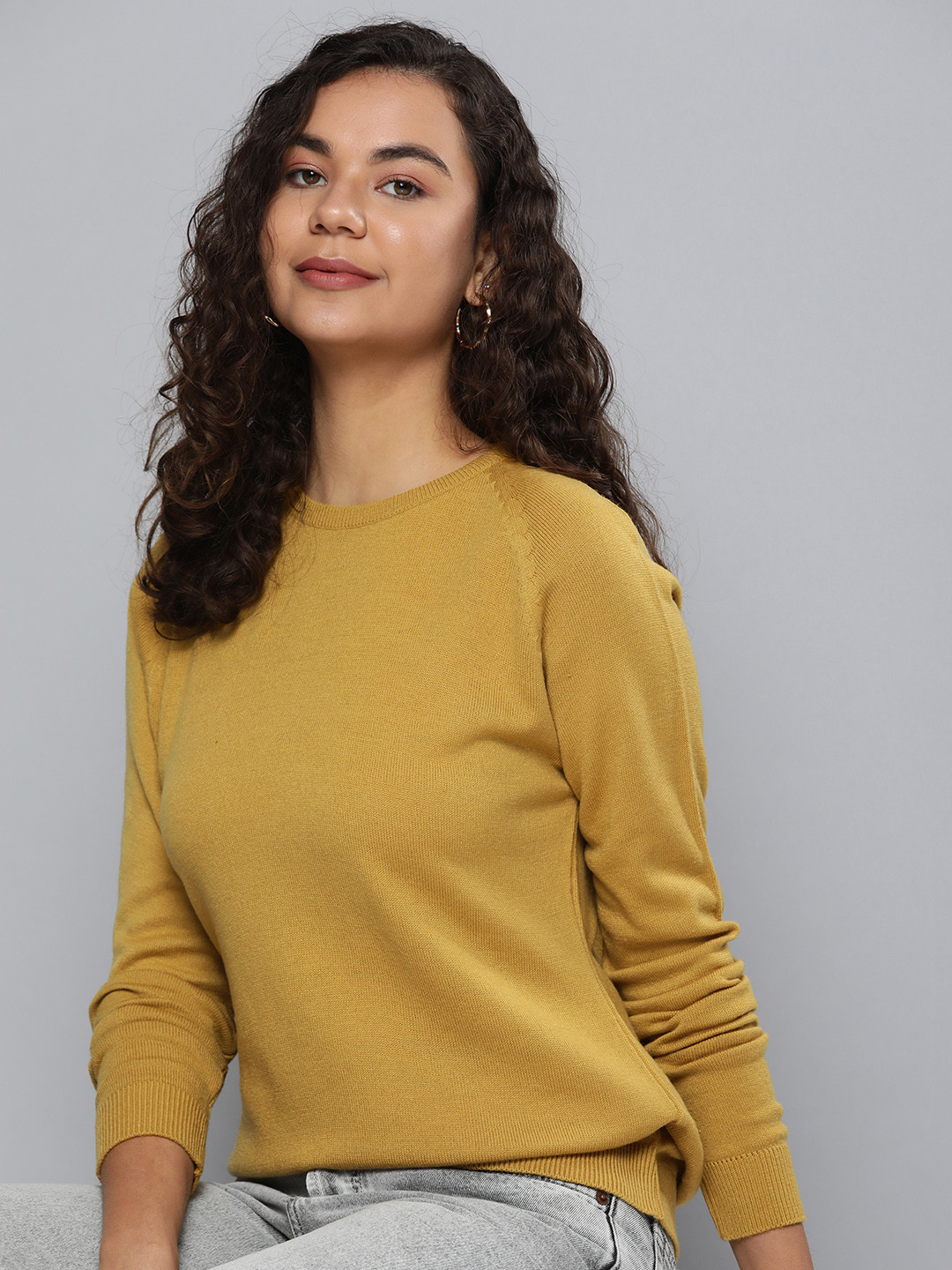 

HERE&NOW Women Mustard Yellow Solid Acrylic Pullover