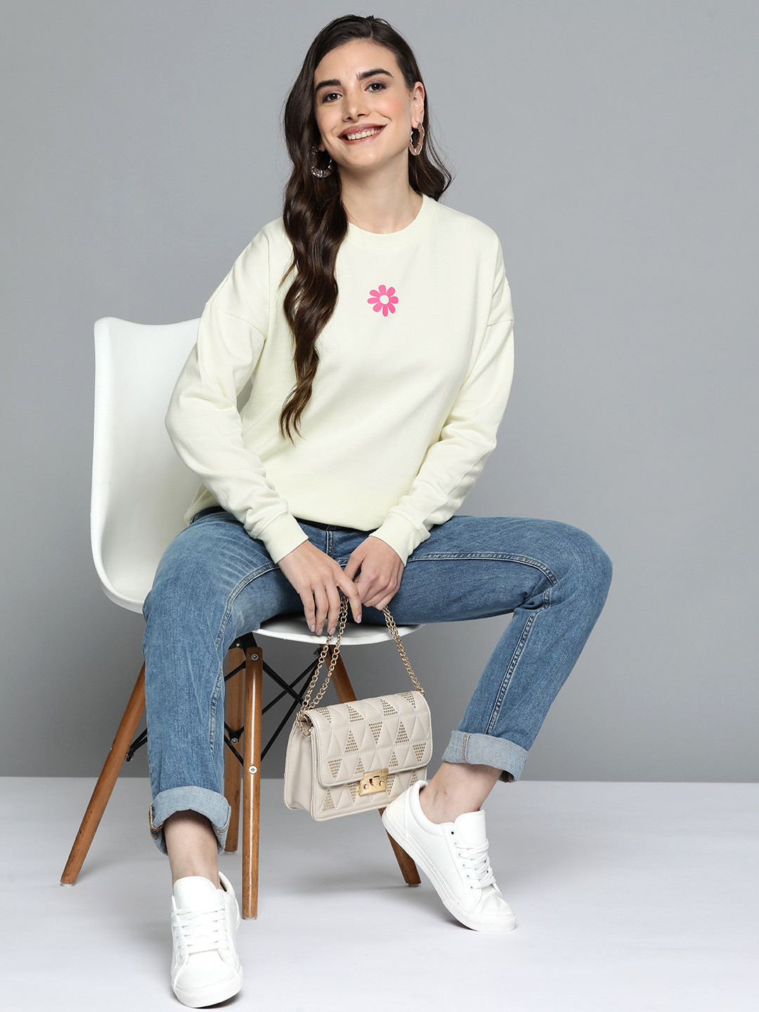 

HERE&NOW Women Cream-Coloured Printed Sweatshirt