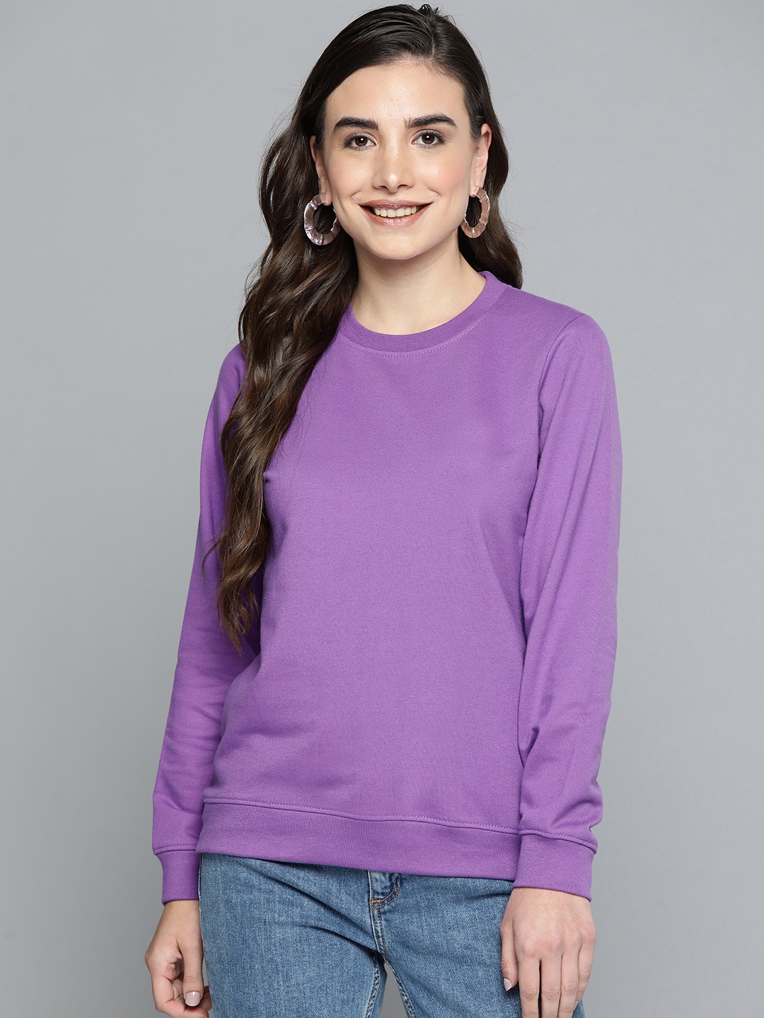 

HERE&NOW Women Purple Solid Sweatshirt