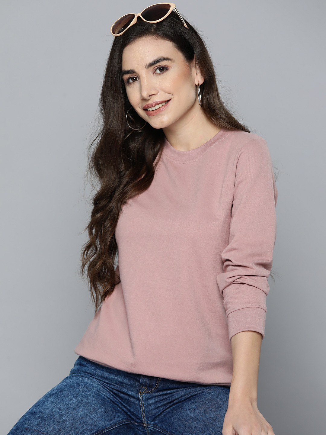 

HERE&NOW Women Dusty Pink Solid Sweatshirt, Rose