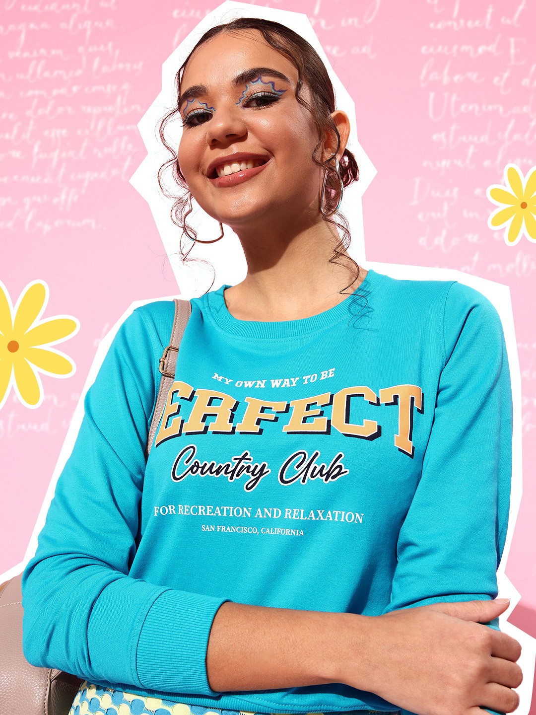

HERE&NOW Women Sea Blue Typography Printed Sweatshirt