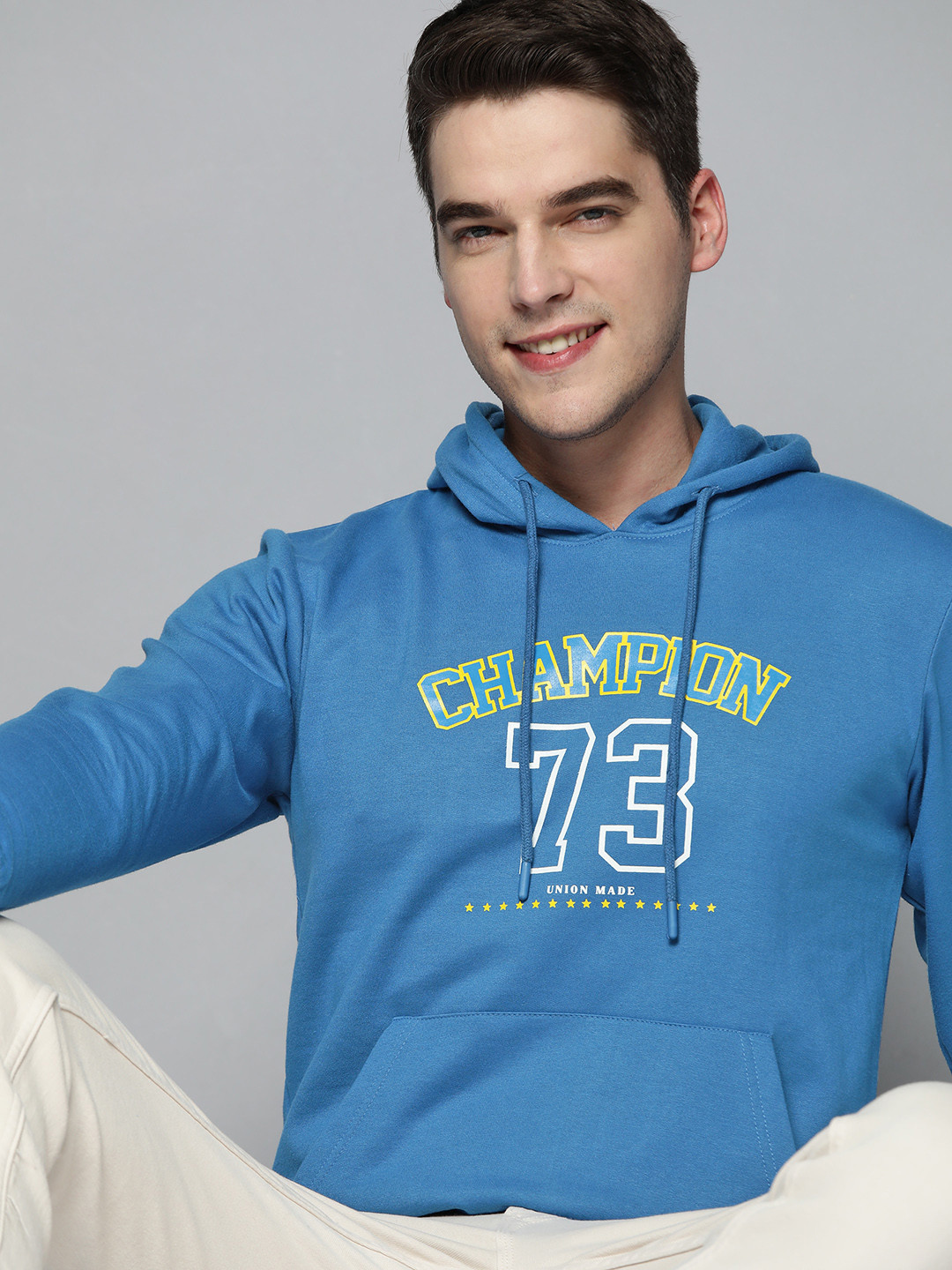

HERE&NOW Men Blue & White Printed Hooded Sweatshirt