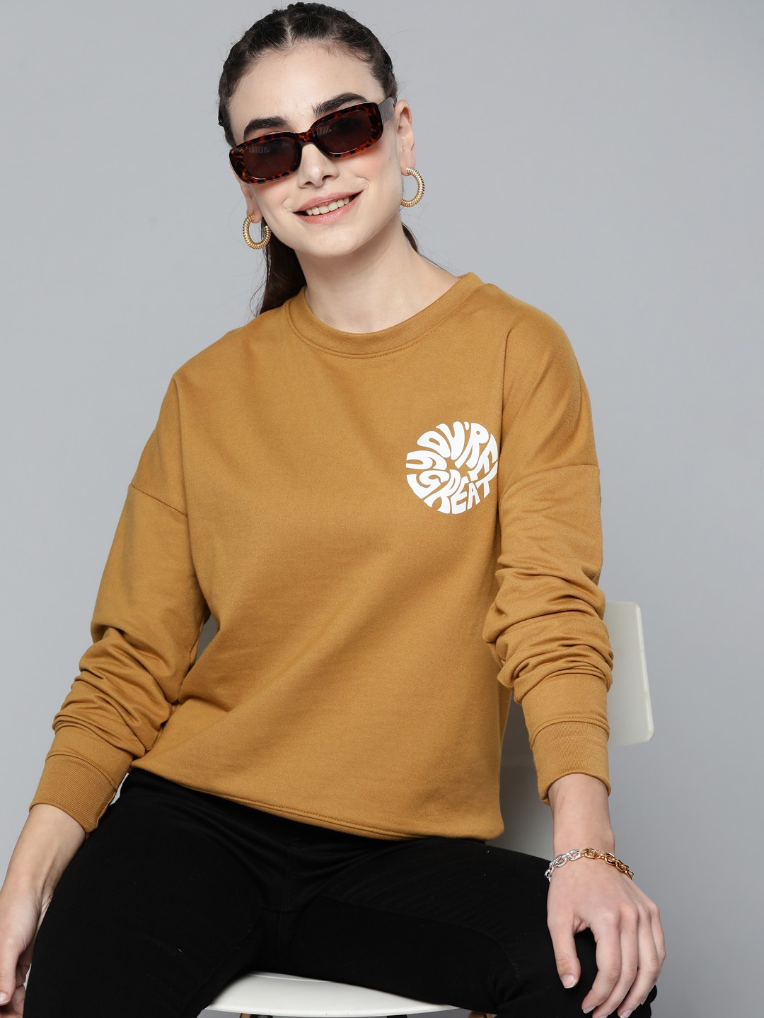 

HERE&NOW Women Mustard Brown Knitted Sweatshirt