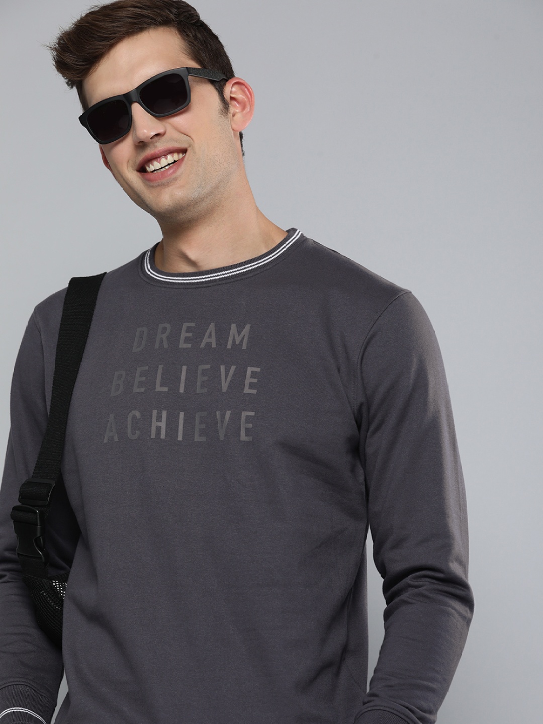 

HERE&NOW Men Grey Typography Printed Sweatshirt