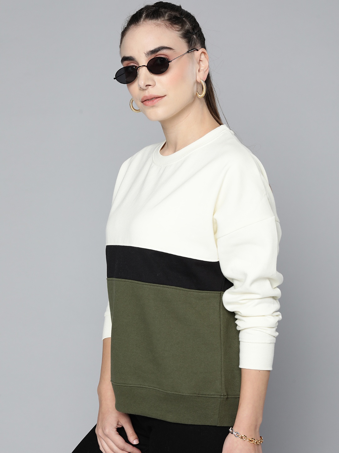

HERE&NOW Women White Colourblocked Sweatshirt