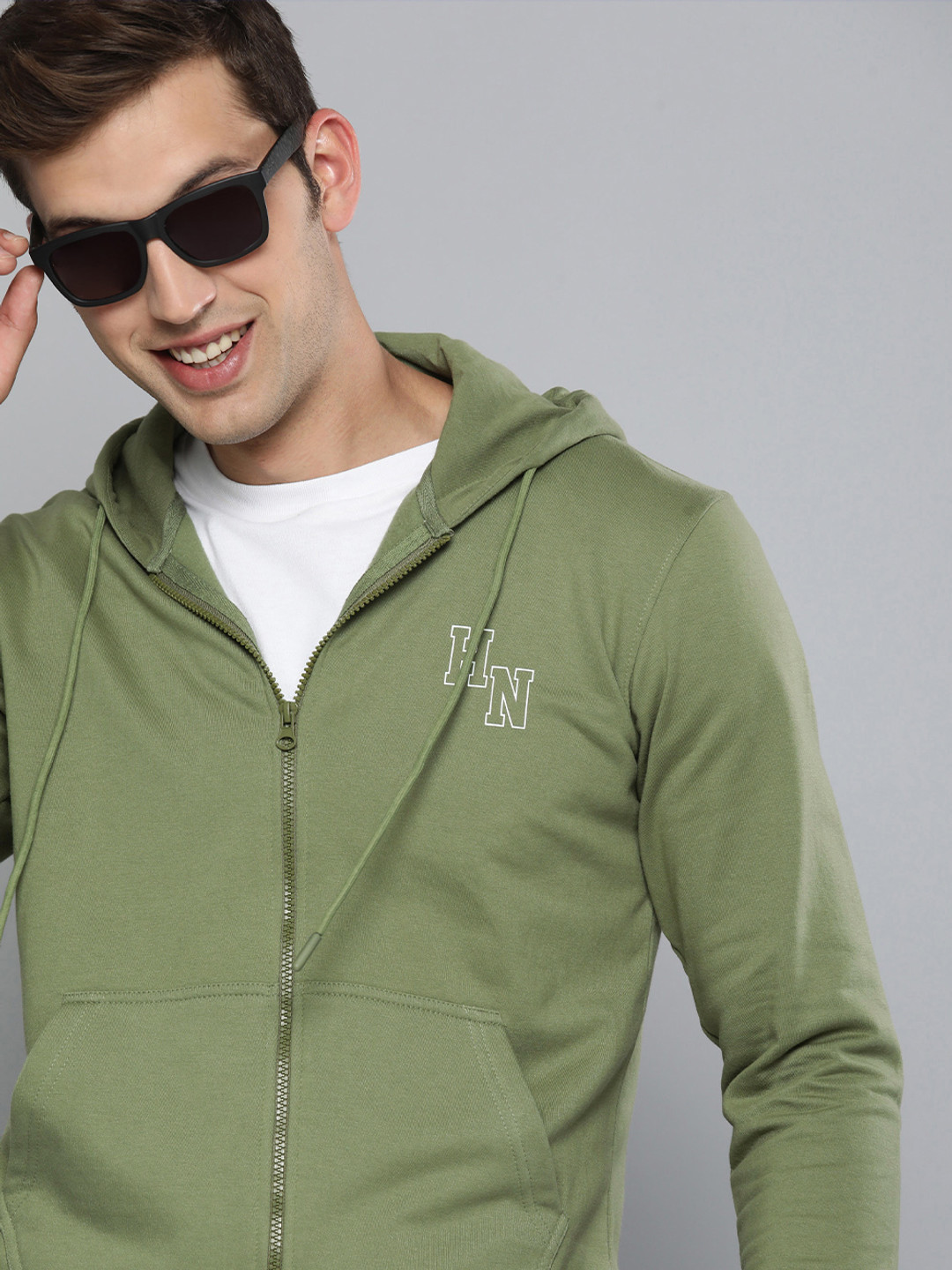 

HERE&NOW Men Olive Green Hooded Sweatshirt
