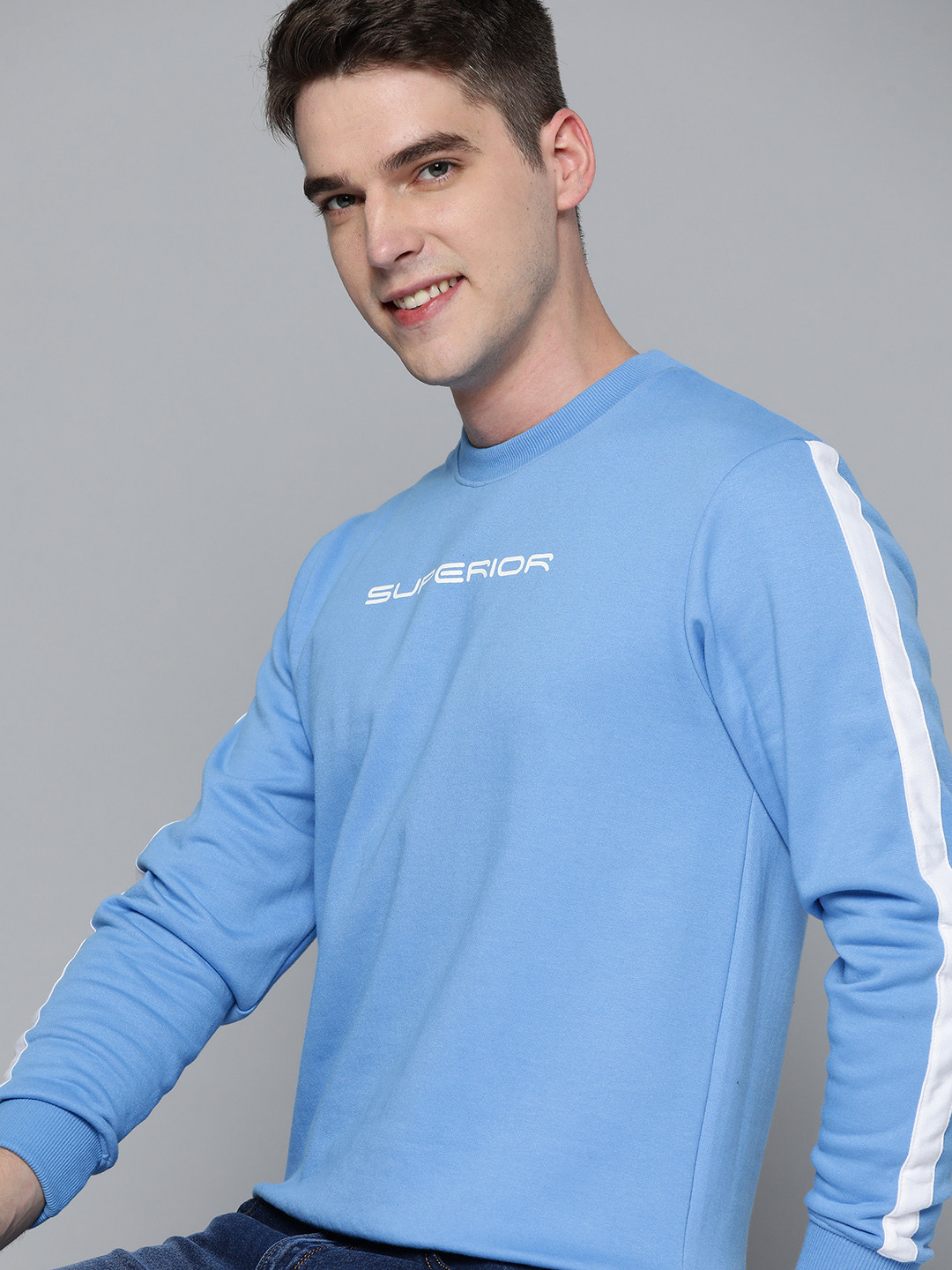 

HERE&NOW Men Blue Typography Printed Sweatshirt
