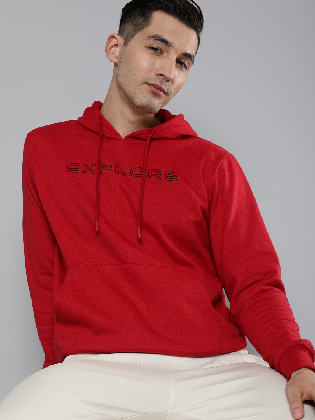 

HERE&NOW Men Red Hooded Sweatshirt