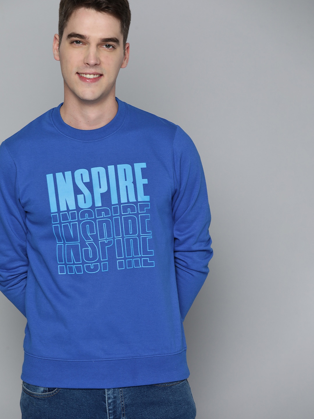 

HERE&NOW Men Blue Printed Sweatshirt
