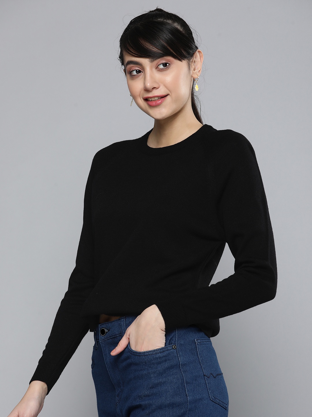 

HERE&NOW Women Black Solid Acrylic Pullover