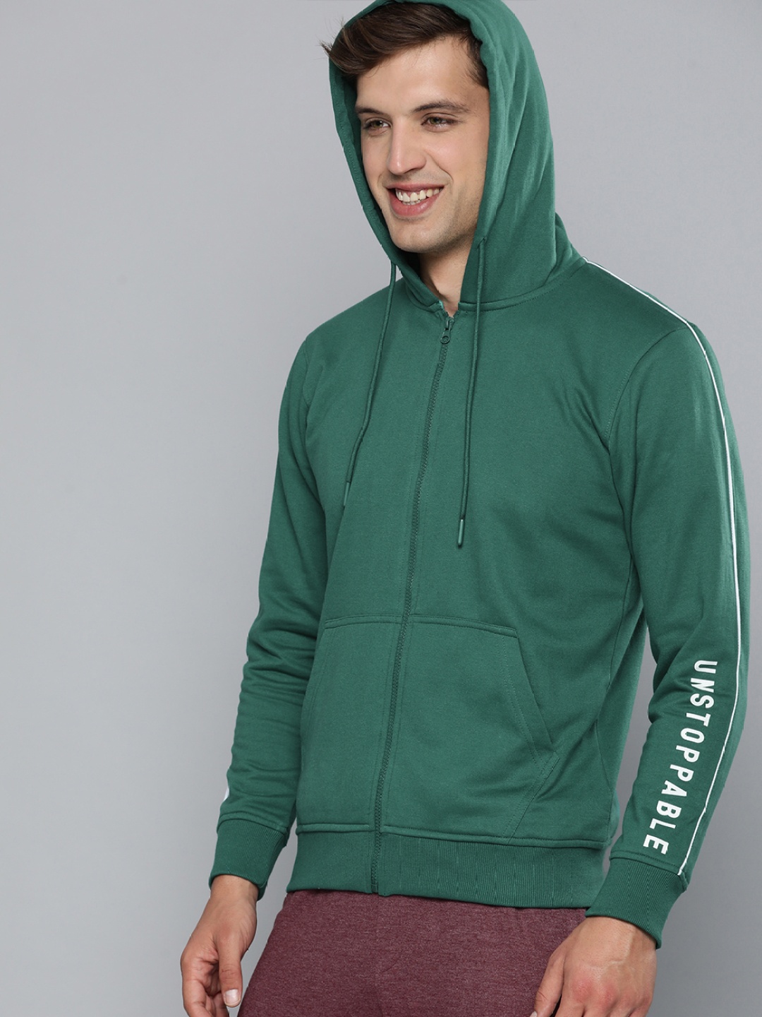 

HERE&NOW Men Dark Green Hooded Sweatshirt