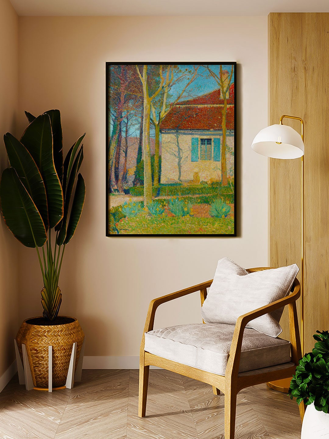 

ARTSPACE Green & Blue Printed Corner of House Canvas Painting Wall Art