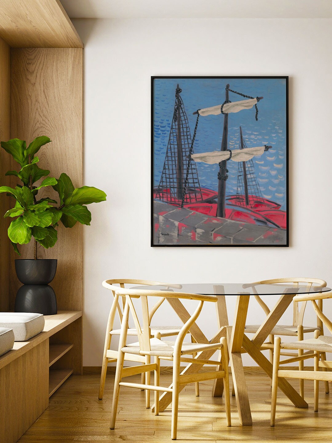 

ARTSPACE Blue & Pink Fishing Boats Painting Wall Art, Multi