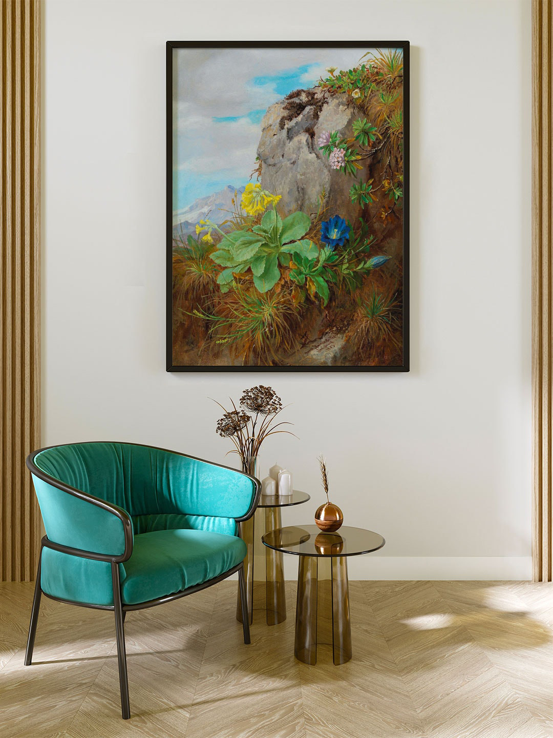 

ARTSPACE Brown & Blue Alpine Flowers Printed Canvas Framed Wall Painting