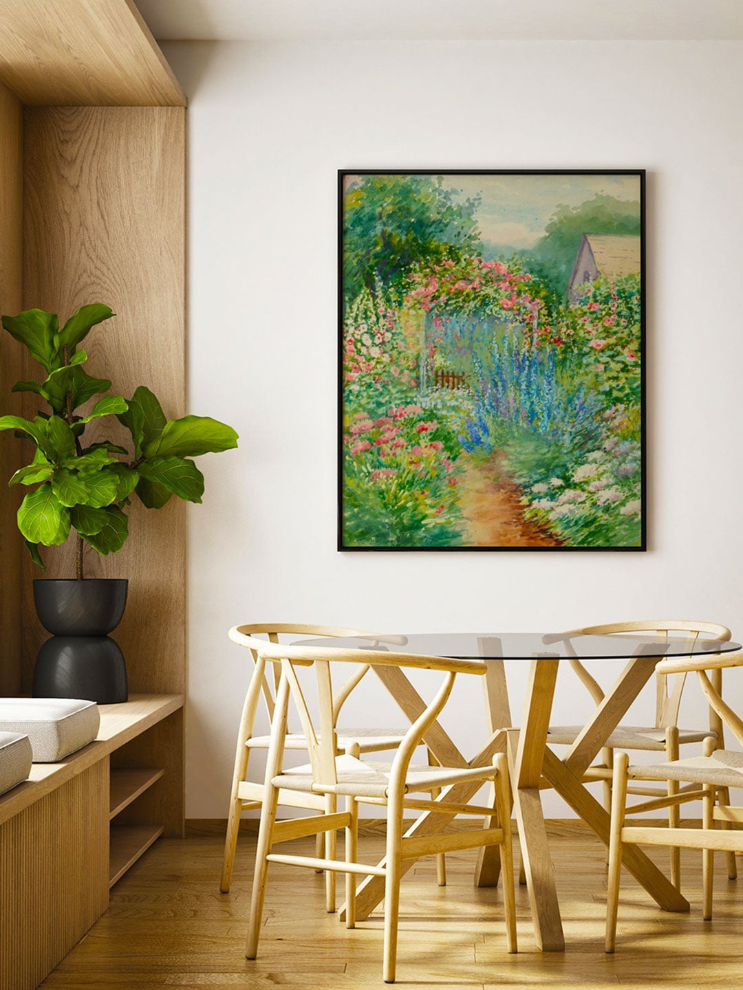 

ARTSPACE Green & Blue Printed Flower Garden Canvas Painting Wall Art