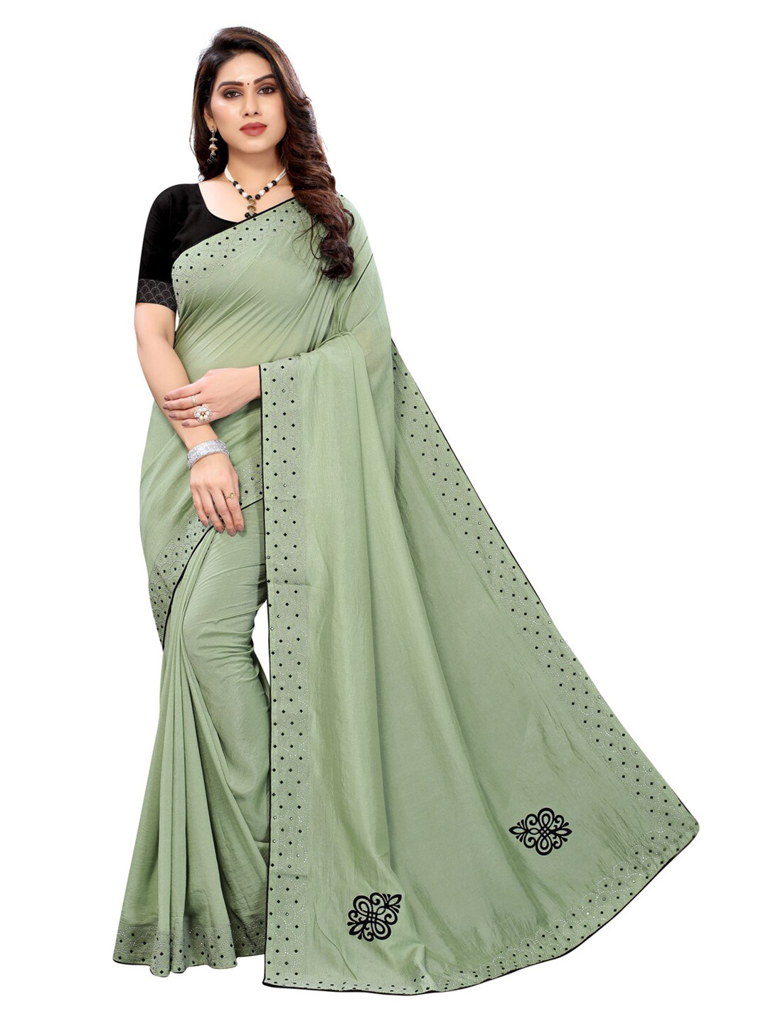 

Satrani Green & Black Embellished Beads and Stones Saree