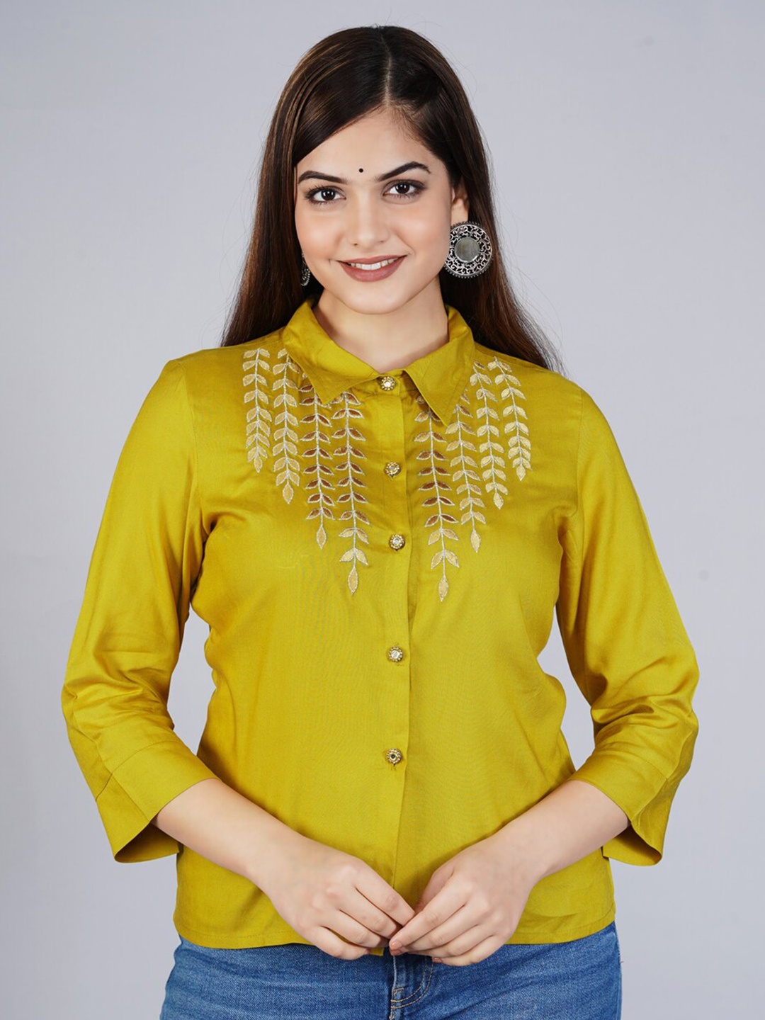 

KALINI Women Mustard Classic Slim Fit Casual Shirt