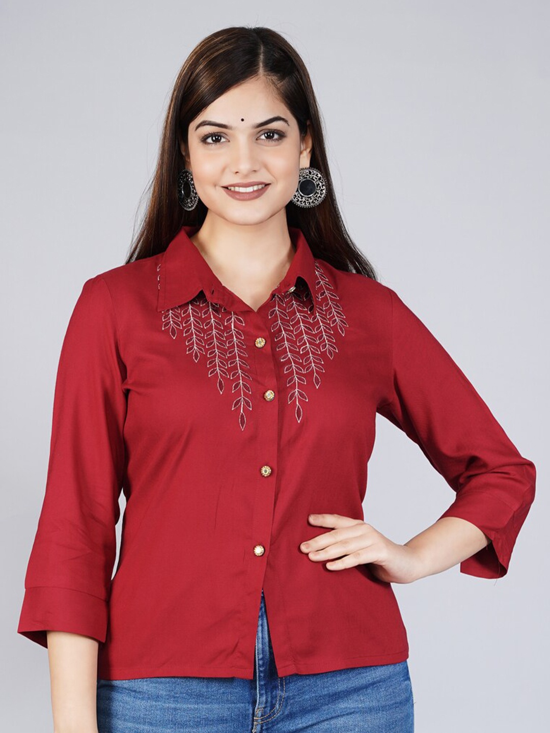 

KALINI Women Maroon Classic Slim Fit Casual Shirt