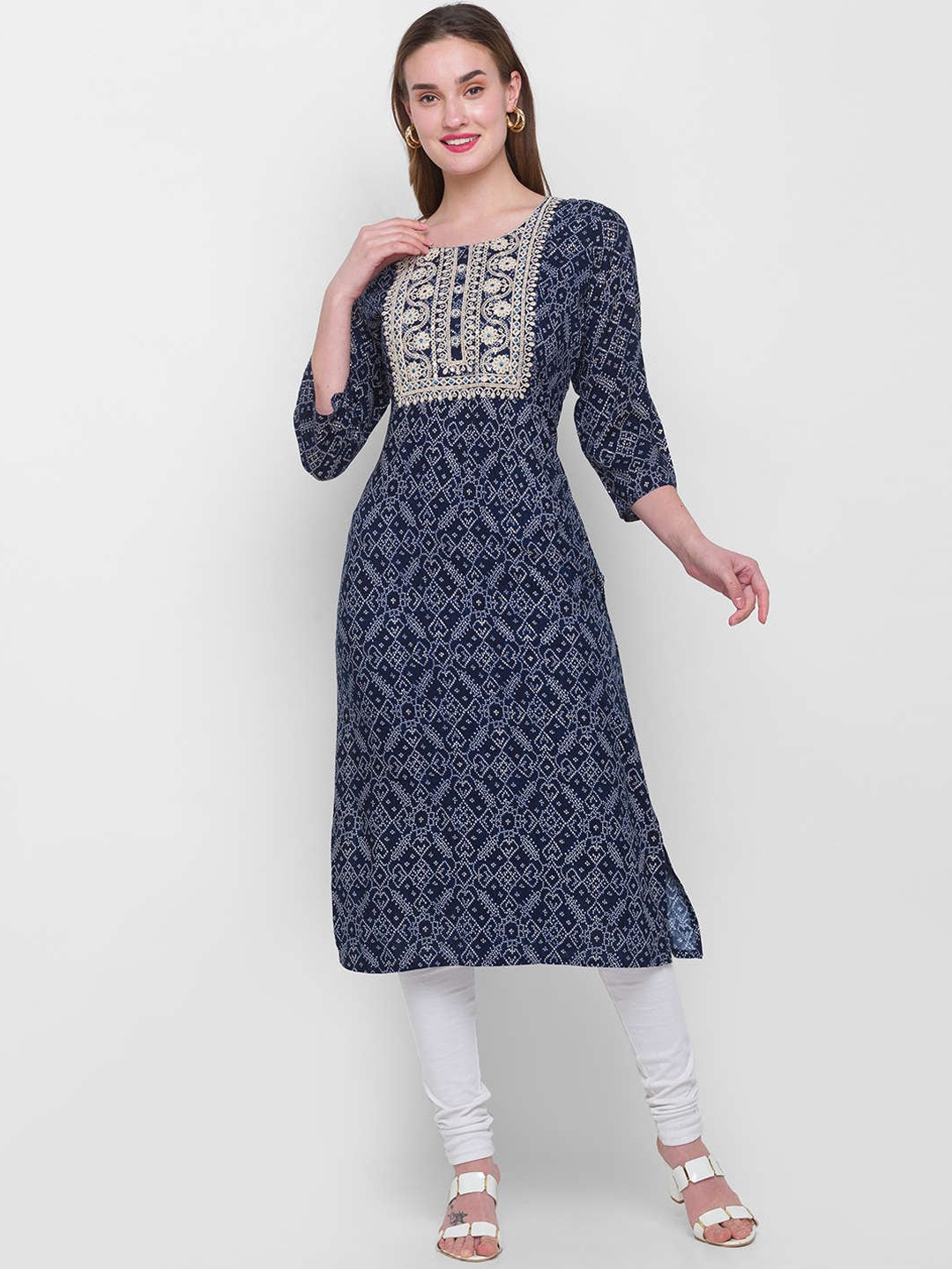 

ZOLA Women Navy Blue Geometric Flared Sleeves Anarkali Kurta