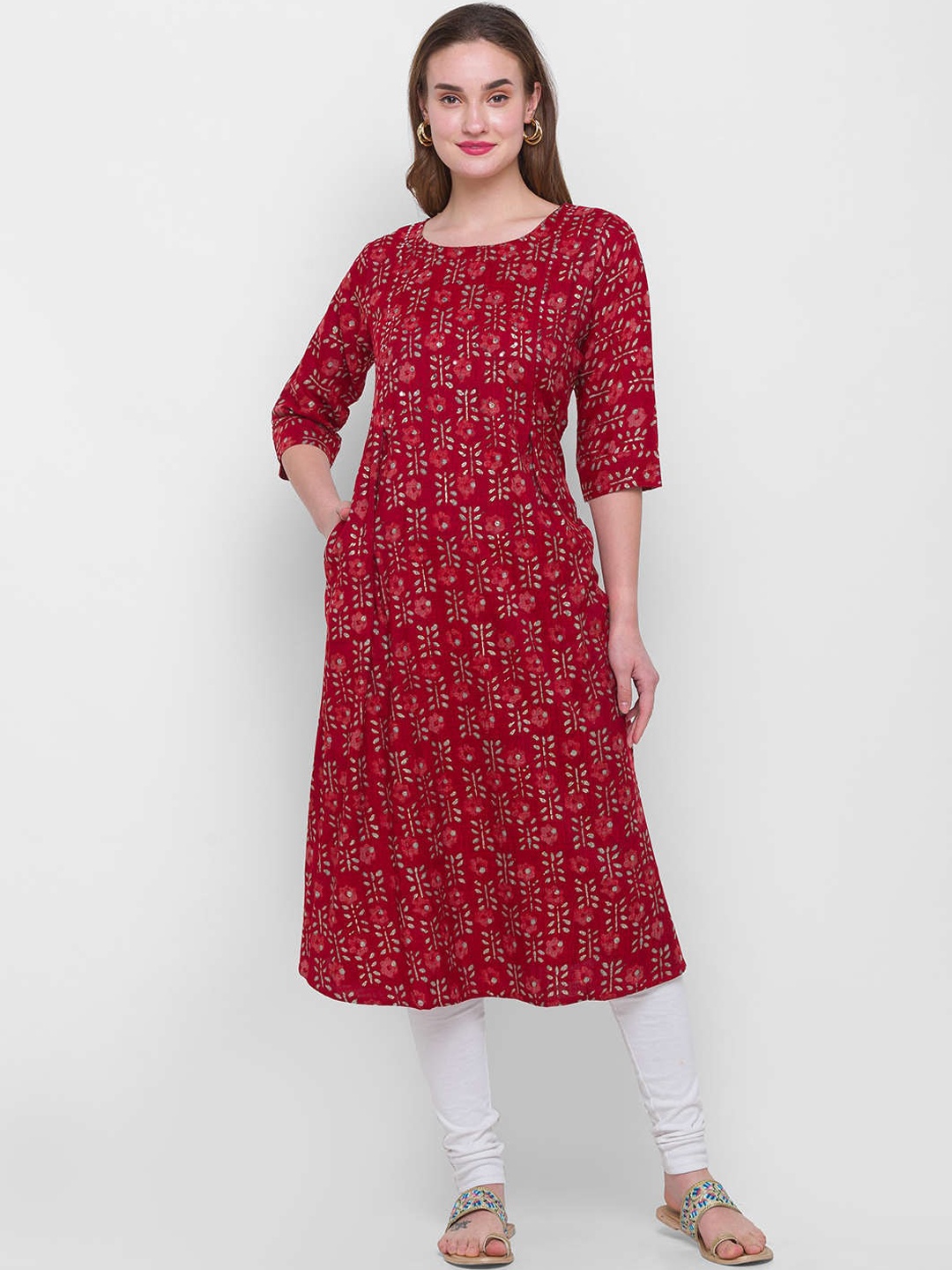 

ZOLA Women Maroon Embroidered Mirror Work Anarkali Kurta