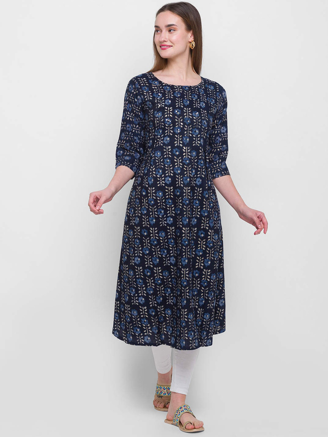 

ZOLA Women Navy Blue Mirror Work Anarkali Kurta