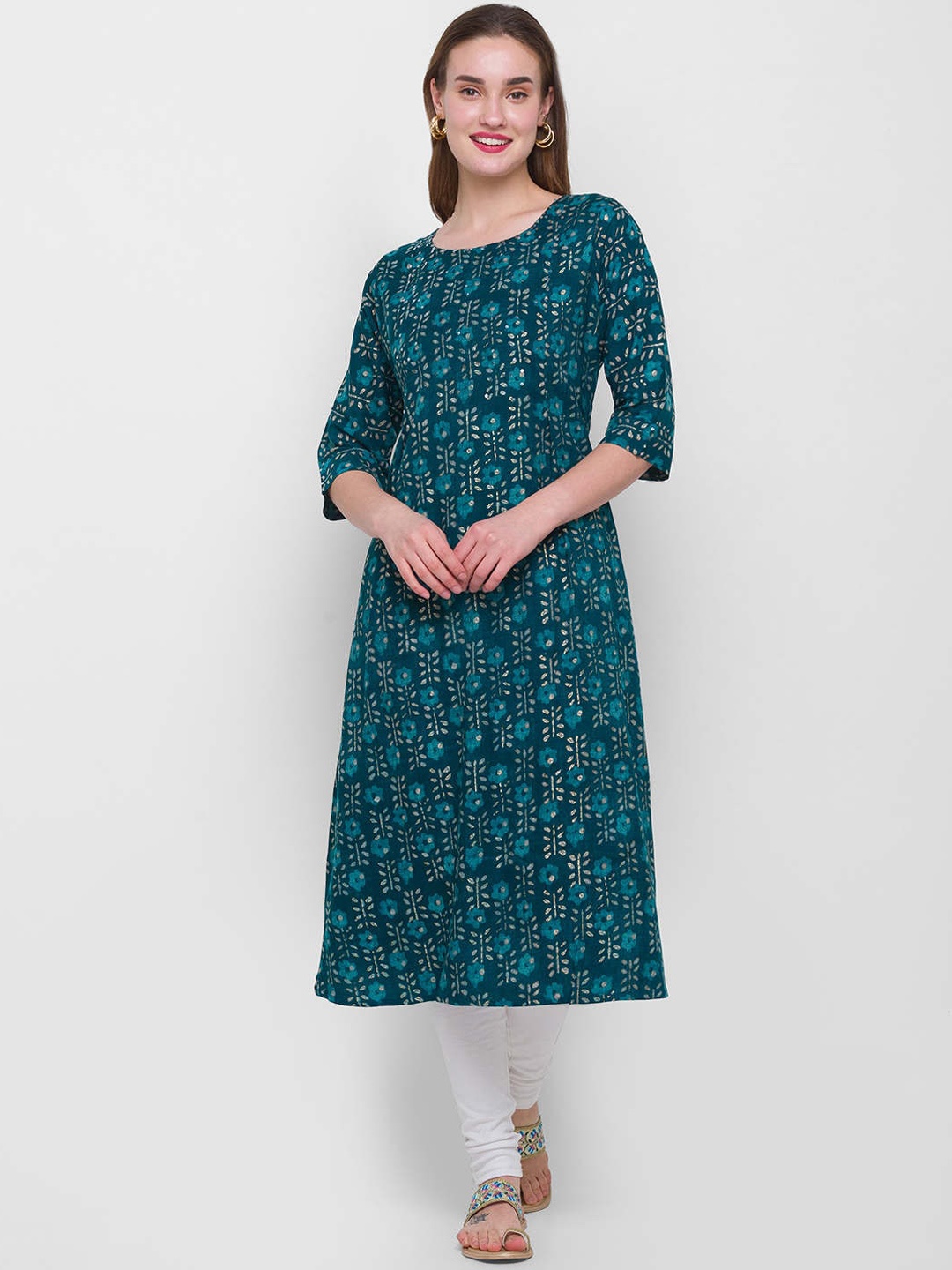 

ZOLA Women Teal Mirror Work Anarkali Kurta