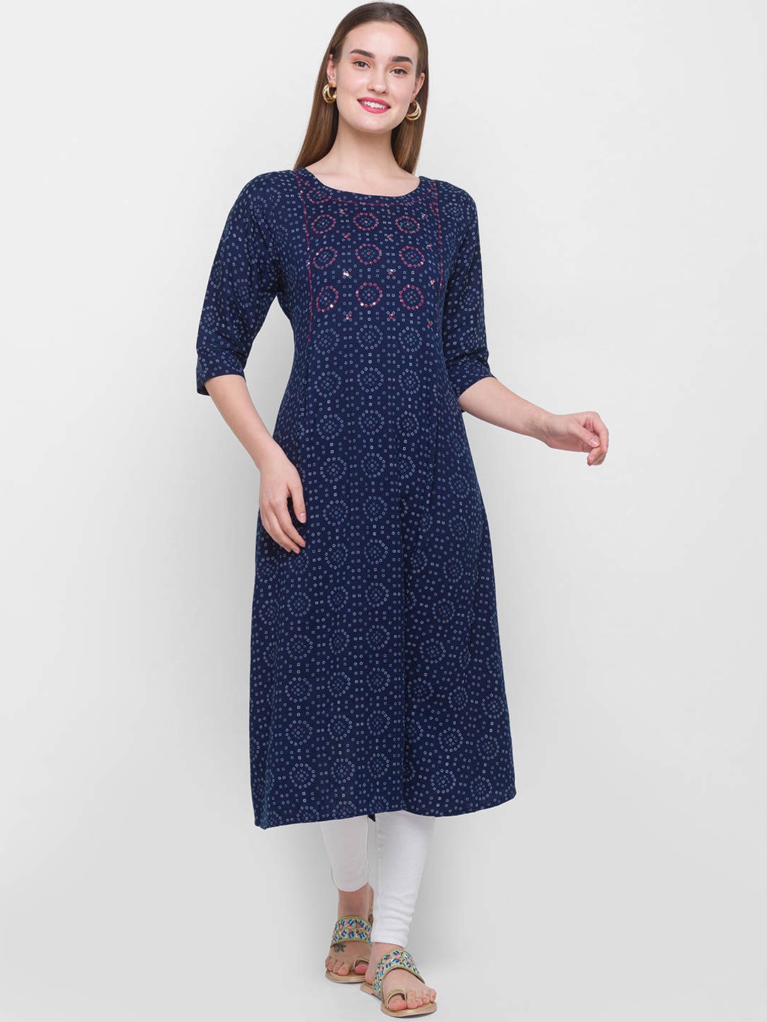 

ZOLA Women Navy Blue Geometric Flared Sleeves Anarkali Kurta