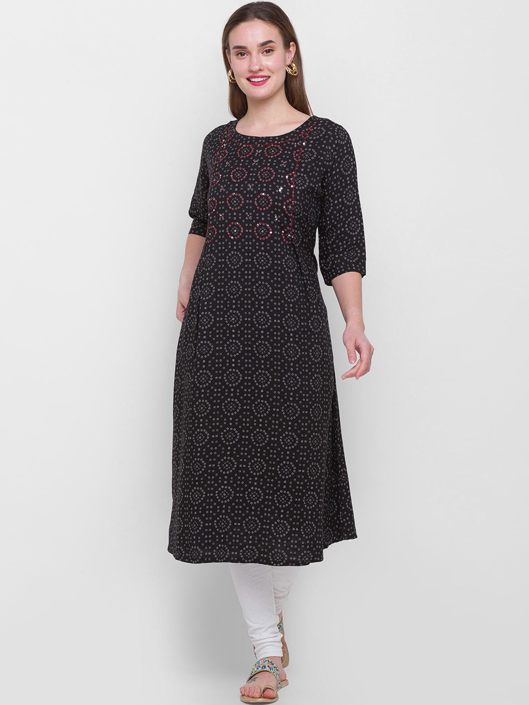 

ZOLA Women Black Flared Sleeves Mirror Work Anarkali Kurta