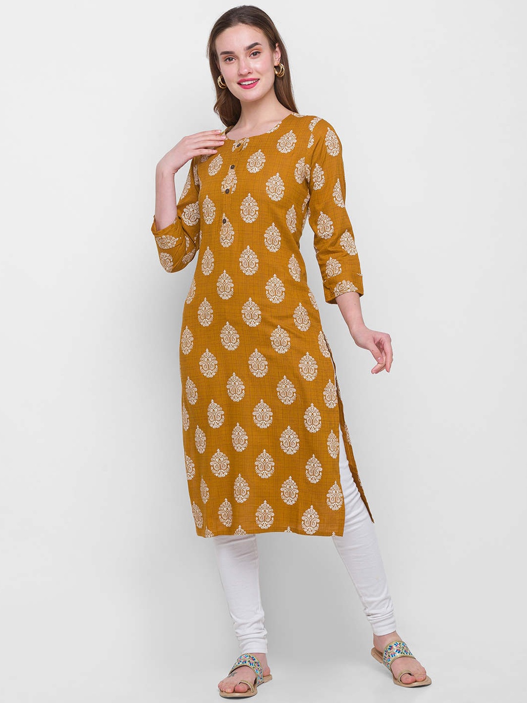 

ZOLA Women Mustard Yellow Paisley Dyed Flared Sleeves Anarkali Kurta