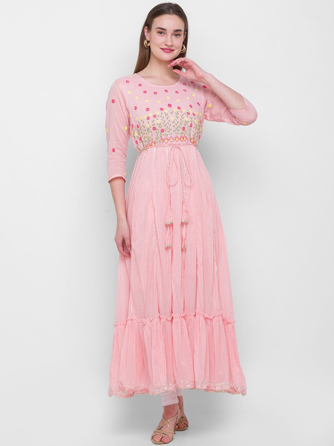 

ZOLA Women Pink Yoke Design Flared Sleeves Thread Work Anarkali Kurta