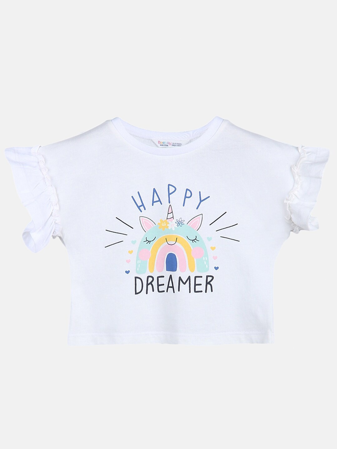 

Beebay Girls White Printed Pure Cotton Applique T-shirt