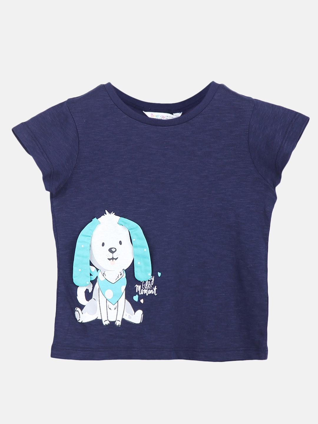 

Beebay Girls Navy Blue Printed Pure Cotton Applique T-shirt
