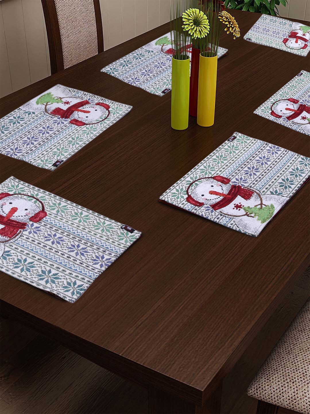 

KLOTTHE Set Of 6 Printed Cotton Table Placements, White