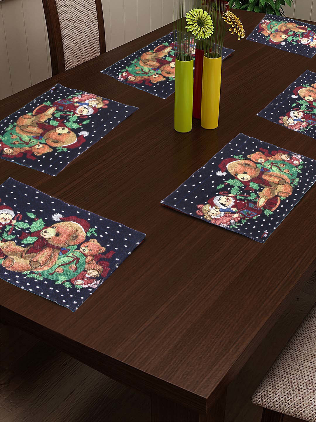 

KLOTTHE Set of 6 Blue & Brown Printed Cotton Table Place-mats