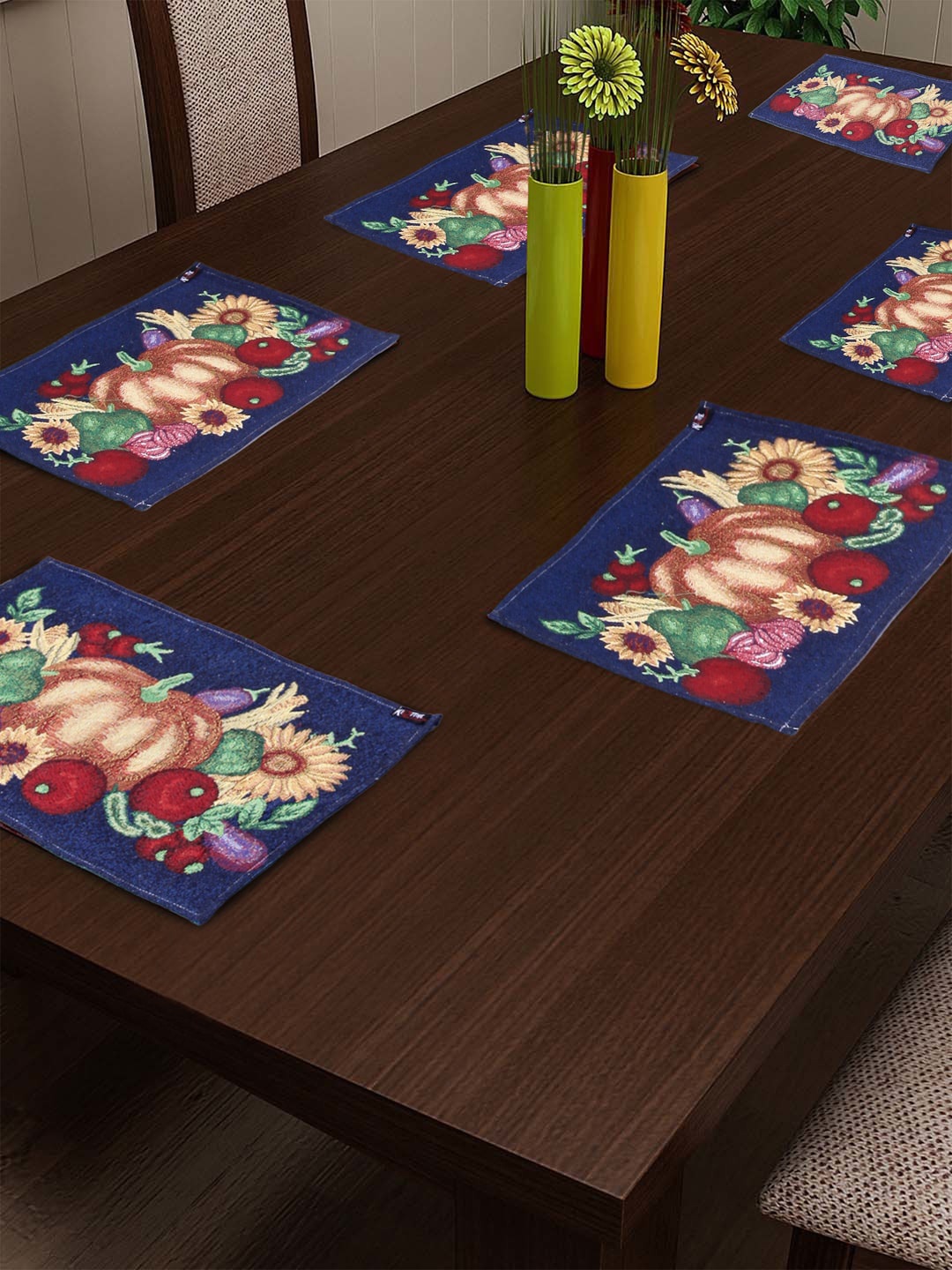 

KLOTTHE Set of 6 Blue & Red Woven Design Cotton Table Placemats