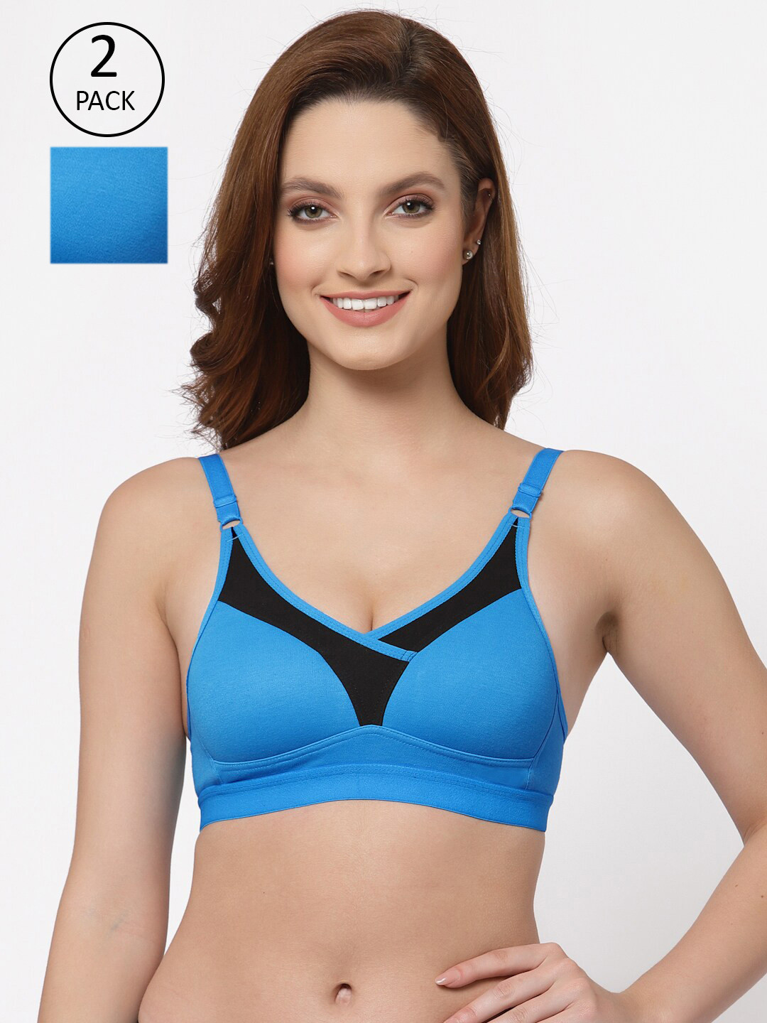 

Floret Turquoise Blue & Black Bra Heavily Padded