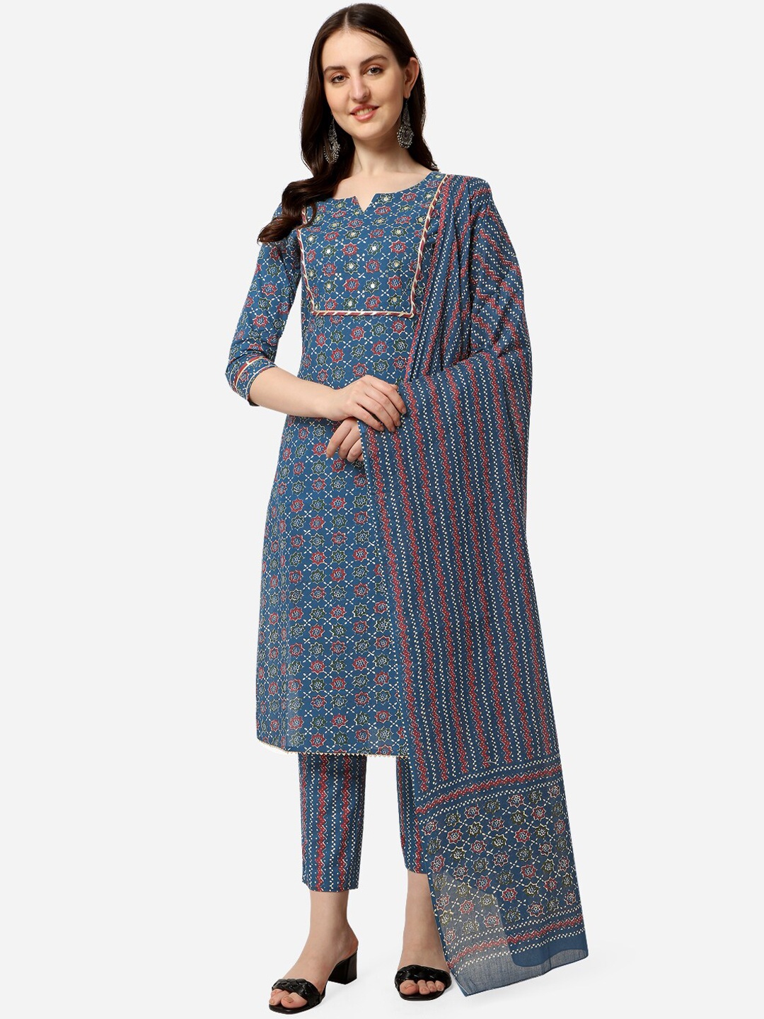 

MIRCHI FASHION Women Blue Printed Sequinned Kurti with Palazzos